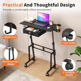 Adjustable Height Standing Desk with Drawer, Rolling Sit to Stand Up Desk with Wheels Height 31.5"-43.3" Small Mobile Laptop Standing Desk for Treadmill Walking Pad, Movable Classroom Podium (Black) Honkazita