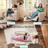 LINSY 360 Swivel Recliner Chair, Nursery Glider Rocking Chair with 2 Pillows, Corduroy Nursing Chair Comfy High Back Adult Rocker Recliner for Small Spaces, Nursery Bedroom Living Room (Beige)