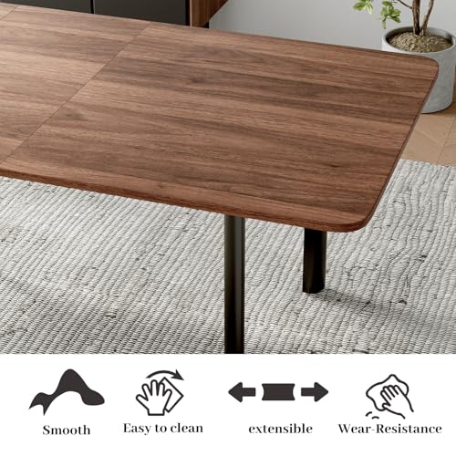 HIPIHOM 63"- 78.7" Extendable Dining Table Set for 8, Modern Kitchen Table with Dining Chairs for 6-8 Person, Thickened Expandable MDF Wooden Table with Metal Leg for Dining Room, Kitchen, Living Room HIPIHOM