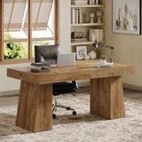 Tribesigns 55" Executive Desk, Wooden Office Desk with Double Pedestal, Modern Simple Computer Writing Table for Home Office, Light Brown Tribesigns