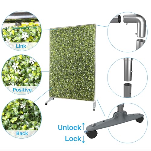 Patio 60" H x 60" W Faux Hedge Wall Room Divider with Wheels, Artificial Boxwood Panels Greenery Wall Privacy Screen Freestanding, Room Partition Decor Mobile Backdrop for Outdoor Indoor Patio