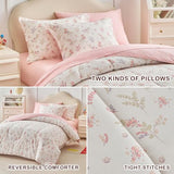 Joyreap 6pcs Cotton Comforter Sheet Set for Girls, Twin Size Bed in a Bag, Pink Floral Design, Soft n Cozy Kids Bedding Comforter Set for All Season- 68x88 inches Joyreap