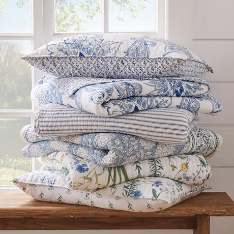 Levtex Home Adare Blue Reversible King/Cal King Quilt Set (106x92in) with 2 Pillow Shams (36x20in) - Floral Bedding - Blue White - Cotton King Size Quilt Bedding Set - Lightweight, Soft, Pre-Washed Levtex Home