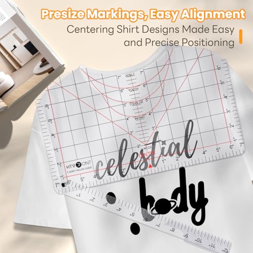 HTVRONT Tshirt Ruler Guide for Vinyl Alignment - Transparent PVC Tshirt Measurement Tool for Heat Press in HTV Vinyl, All-in-ONE T Shirt Ruler to Center Design and Craft Sewing HTVRONT