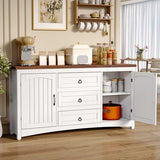 DWVO Farmhouse Sideboard Buffet Cabinet with Storage, 59" Sideboard Cabinet with Drawers & Doors, Kitchen Storage Cabinets for Dining Room Living Room, White DWVO