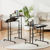 Athena Collection Height Adjustable Rolling Desk Mobile Portable Laptop Stand Cart Small Sit Standing Desk Computer Table Workstation for Home Office, Black Athena Collection