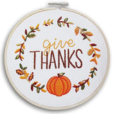 Fall Crafts Thanksgiving Embroidery Kit with Hoop and Cross - Makes One 6 Inch Piece