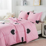 Caressma Girls Pink Comforter Set Twin Size - Blush Pink Cute Love Heart Print Comforter Bedding Set for All Seasons, Geometric Soft Microfiber Comforter Set with Pillowsham Caressma