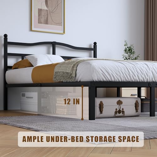 SHOANED 14 Inch Metal Bed Frame - Full Size Heavy Duty Bedframe with Headboard Black Basic Steel Slats Platform No Box Spring Needed/Easy Assembly/Noise Free SHOANED