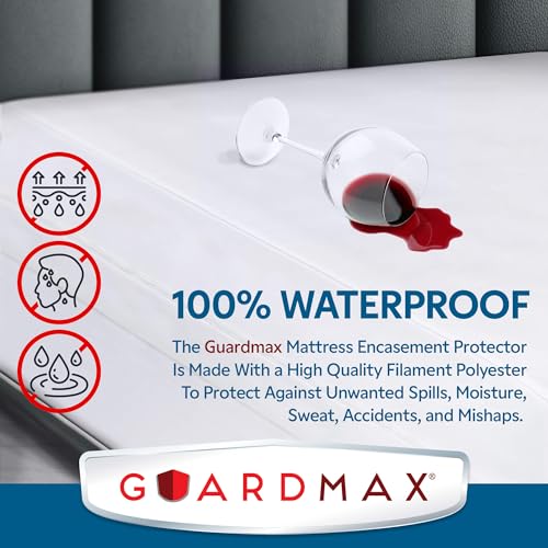 Guardmax Jersey Knitted Queen Zippered Mattress Encasement - Waterproof & Bed Bug Proof Mattress Protector - Comfortable, Soft, and Noiseless Zippered Bedding - Dust Mite Proof (60 x 80 x 12) Guardmax