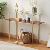 Saint Mossi 2-Tier Console Table for Living Room, Modern Narrow Entryway Table for Hallway, Foyer, Corridor, Office, Clear Glass Top & Gold Frame, D41×H31 SM Saint Mossi