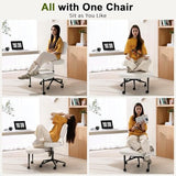 Waleaf Ergonomic Cross Legged Office Chair, ADHD Chair for Adults, Height Adjustable Meditation Chair with Wheels, Teddy Fabric Yoga Kneeling Chairs with Comfortable Back Support (White) Waleaf