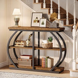 Tribesigns 41.3" Console Table, Industrial 3-Tier Entryway Table with Arched Metal Frame and Storage Shelves for Living Room, Hallway, Rustic Brown Tribesigns