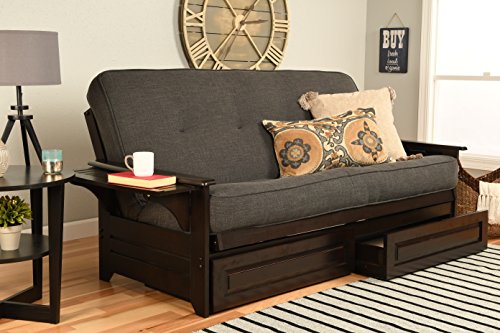 Phoenix Full Size Futon Couch in Espresso Finish with Storage Drawers - Wooden Frame - Solid Hardwood Construction Kodiak Furniture