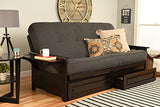 Phoenix Full Size Futon Couch in Espresso Finish with Storage Drawers - Wooden Frame - Solid Hardwood Construction Kodiak Furniture