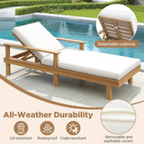 Acacia Wood Outdoor Double Chaise Lounge with 5-Position Adjustable Backrest and Armrest, All Weather Patio Recliner Chair Set of 2 with Cushions and Round Legs for Poolside Garden (Teak-4.3)