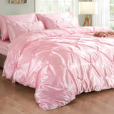 Heywaller 5-Piece Pinch Pleat Duvet Cover Set, Pintuck Duvet Cover Full Size with Zipper, Light Pink Satin Duvet Cover Shabby Chic Bedding (2 Pillow Shams + 2 Pillowcases), No Comforter Heywaller