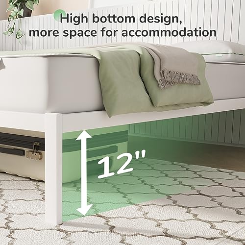 Novilla Queen Metal Platform Bed Frame with Wood Slat Support – Easy Assembly, White Finish Novilla