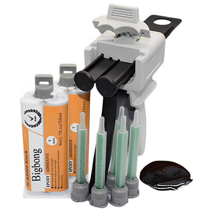 Bigbong 2pcs 50ml 1:1 Epoxy Resin Black AB Glue Epoxy Glue 2-Part Epoxy Adhesive Epoxies & 5pcs 1:1 Mixing Nozzles Static Mixer & 1pc 50ml 1:1 Manual Applicator Dispensing Gun Dispenser Applicator