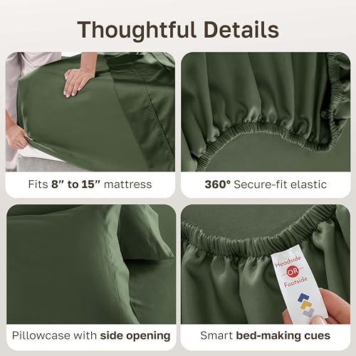 California Design Den 100% Cotton Twin Sheets Set - Luxury 600 Thread Count, Sateen Weave, Deep Pocket Twin Bed Sheets Cotton Set, Hotel Quality Bedding - Dark Olive Green California Design Den