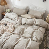 MooMee Bedding Duvet Cover Set 100% Washed Cotton Linen Like Textured Breathable Durable Soft Comfy (Heathered Tannish Linen Grey, Queen 90"x90") MooMee