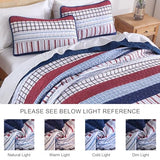 DJY Striped Quilt Set King Size, Red Blue Boho Striped Bedspread Coverlet Set 3 Pieces Lightweight Soft Microfiber Patchwork Quilt Bedding Set for All Season (104"x90") DJY