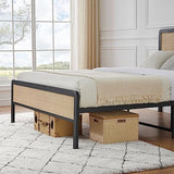 Amyove Boho Queen Bed Frame with Natural Rattan Headboard and Footboard Amyove