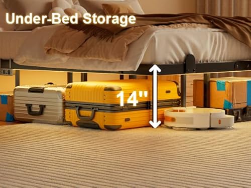 LUKIROYAL Floating Bed Frame King Size with Smart LED Lights and Charging Station - 14 Inch Modern Floating Beds, Bed Frame with Lights, Easy Assembly No Box Spring Needed LUKIROYAL