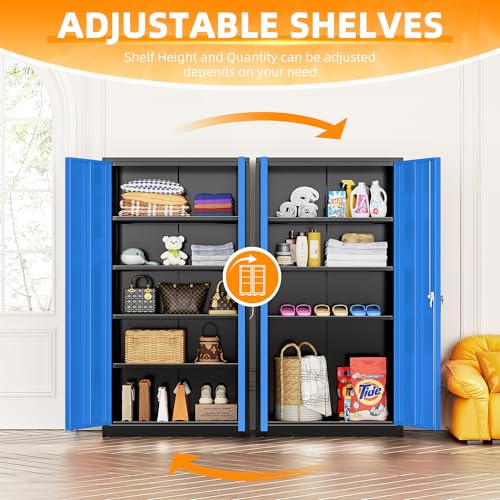 INTERGREAT Metal Storage Cabinets 72” Black Blue Garage Steel Storage Cabinet with Doors and Shelves, Steel File Cabinet for Home Office, Basement, Warehouse, Classroom（Anti Tipping） INTERGREAT