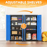 INTERGREAT Metal Storage Cabinets 72” Black Blue Garage Steel Storage Cabinet with Doors and Shelves, Steel File Cabinet for Home Office, Basement, Warehouse, Classroom（Anti Tipping） INTERGREAT