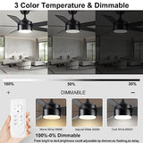 POCHFAN 52 inch Black Ceiling Fans with Lights and Remote Control, Dimmable 3-Color Temperatures LED Ceiling Fan, Wooden Quiet Reversible Modern Ceiling Fan for Bedroom, Living Room, Dining Room POCHFAN