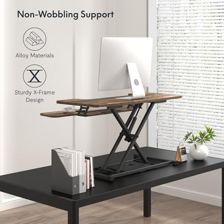FLXISPOT 36" Standing Desk Converter, Quick Sit Stand up Desktop Riser Height Adjustable Monitor and Laptop Workstation with Keyboard Tray, Rustic Color FLEXISPOT