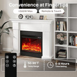 55" Electric Fireplace with Mantel | 1400W Faux Fireplace | Highly Realistic 3D Flame | 50-90℉ Adjustable Temp | Button & Remote Control | White Fireplace Mantel Surround | 55" W×13.5" D×44" H FODINGHILL