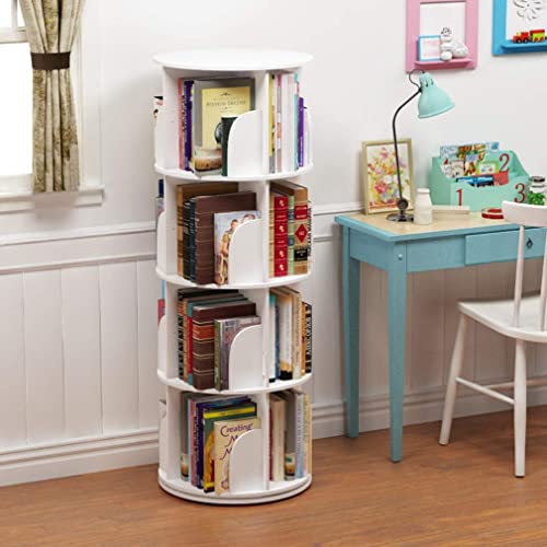 Intexca 4-Tier 360° Rotating Stackable Bookshelf Organizer in White - WoodArtSupply