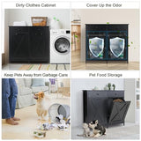 Clevich Double Tilt Out Trash Cabinet 20 Gal, Kitchen Wooden Recycling Cabinet, Hidden Trash Can Holder w/Drawers & Tabletop, Dog-Proof Trash Bin Cabinet, Trash Bins NOT Included(Black) Clevich