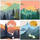 4 Pack Paint by Number for Adults, Easy Sunset Landscape DIY Arts and Crafts for Adults Beginner with Paints Brushes, Tree River Mountain Acrylic Paint Set for Home Decor 8×8 Inch eniref