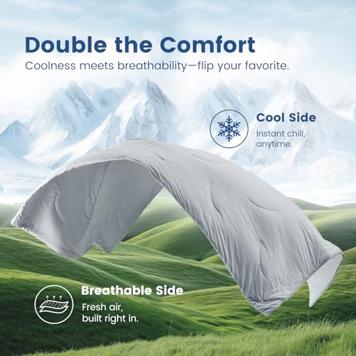 Cozy Bliss Cooling Comforter King Size, Reversible Lightweight Cooling Blankets for Hot Sleepers and Night Sweats, Q-Max>0.45 Soft Breathable Silky Smooth Summer Comforter, Cool Grey, 106"x90" Cozy Bliss