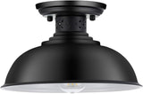 MgLoyht Industrial Semi Flush Mount Ceiling Light, Matte Black Farmhouse Light Fixture for Kitchen Island Dining Room Foyer Hallway Porch Barn Loft, Black, 13in MgLoyht