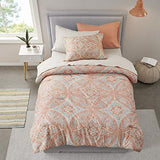 Comfort Spaces Bed in A Bag - Trendy Casual Design Cozy Comforter with Complete Sheet Set with Side Pocket, All Season Cover, Matching Shams, Twin XL(66 in x 90 in), Gloria, Damask Coral 6 Piece Comfort Spaces