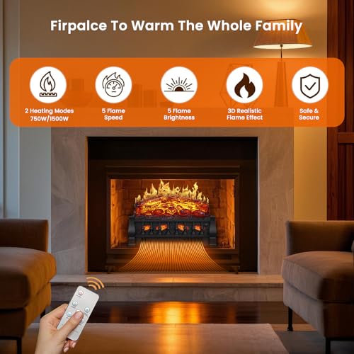 ZAFRO 21" Electric Fireplace Insert — Realistic 3D Flame, 750W/1500W Heat, Remote Control, Timer & Safe Overheat Protection for Home or Office ZAFRO