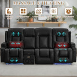 TUNYI Power Loveseat Recliner Sofa with Massage & Heat Home Theater Seating with Console RV Recliner Loveseat Sofa with USB/Storage/Side Pocket/LED Light/Speaker (Black, 3 Seat with Console)