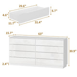 FUFU&GAGA Glossy Dresser with Lights, White Chest of Drawers, High Gloss Modern 8 Drawer Storage, 63” Wide Double Dressers for Bedroom Living Room Hallway, 63”W x 15.7”D x 30.9”H FUFU&GAGA
