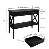 ChooChoo Console Table with Drawers, Narrow Wood Accent Sofa Table Entryway Table with Storage Shelf for Entryway, Front Hall, Hallway, Living Room, Black ChooChoo