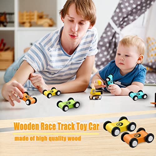 6 Pieces Wooden Mini Car Wooden Car Ramp Race Track Toys for Aged 1 2 3, Wooden Car Ramp Racer Toy Replacement Vehicle Set Race Car Party Favors