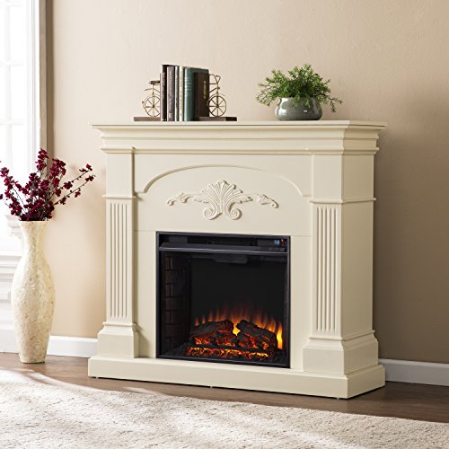 SEI Furniture Sicilian Harvest Traditional Style Electric 44" Mantel Fireplace, Radiant Heat Space Heater w/LED Flames Remote Controlled Features, Ivory SEI Furniture