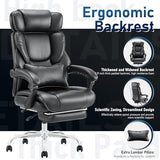 High Back Office Chair with Retractable Footrest & Lumbar Pillow, Ergonomic Bonded Leather Executive Desk Chair, Thick Padded Cushion, 90–135° Reclining Chair for Home Office,Black MALOL
