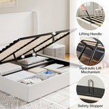 Jocisland King Size Bed Frame with Storage - Upholstered Lift Platform Bed, Wingback Headboard, Hydraulic System, No Box Spring Needed, Wood Slats Support, White Jocisland