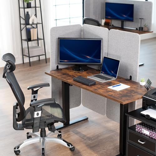 VIVO Clamp-on 59 x 46 inch Desk Privacy Panel, Sound Absorbing Cubicle Dividers, 3 Acoustic Partitions, Above and Below Desktop, Gray, PP-3-C060G VIVO
