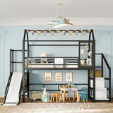 Bellemave Twin Size Metal House Loft Bed with Slide and Stairs,Heavy Duty Playhouse Loft Bed Frame with Storage Shelves for Kids,Teens,Adults,Black Bellemave