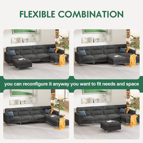 YESHOMY Convertible Sectional Sofa Modular Couch with Upholstered Chair and Moveable Ottoman, L-Shaped, 6 Seats, for Living Room, Dark Grey YESHOMY